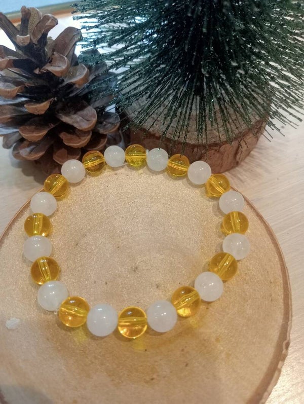 Bracelet ambre quartz rose