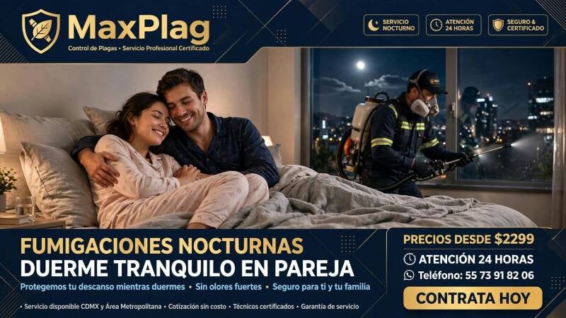 Fumigaciones nocturnas profesionales para hogares en CDMX Servicio de fumigación nocturna urgente en CDMX Fumigación nocturna contra plagas para negocios CDMX Fumigaciones nocturnas residenciales efectivas en Ciudad México Servicio profesional contra plag