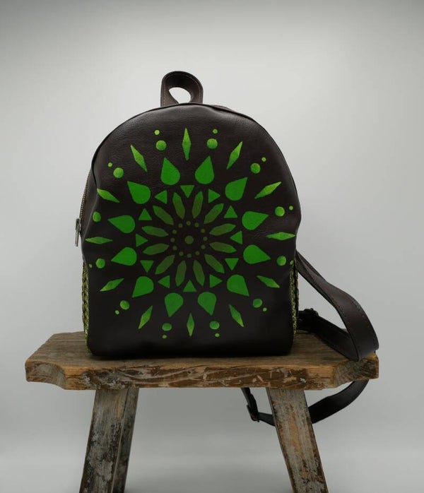 Vegan rugzak. Groen mandala.