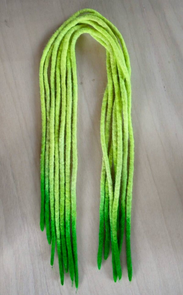 Woldreads. Handgeverfd. Neon geel. Fel groen.