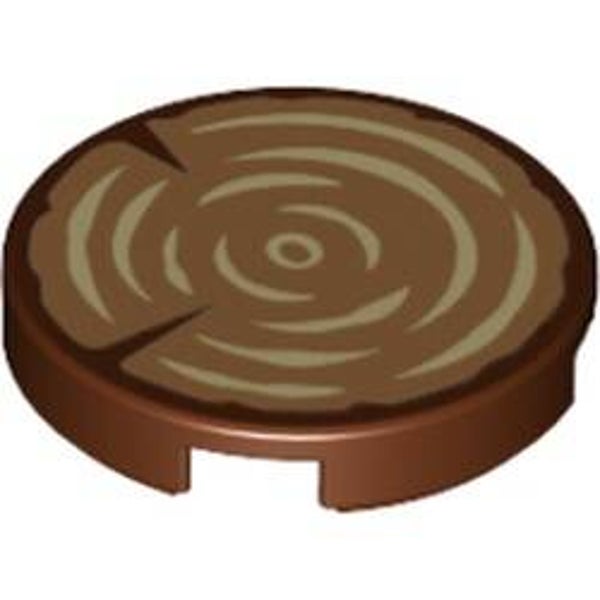 Tile Round 2 x 2 with Bottom Stud Holder with Tree Trunk / Wood Log Print (14769pr1075)