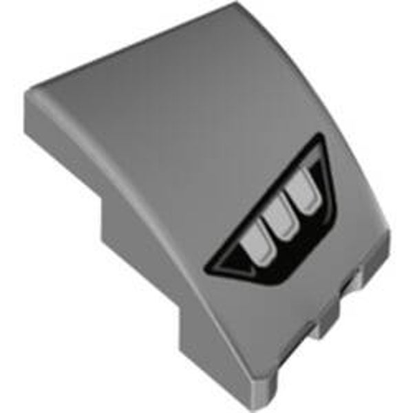 Brick Wedged, Curved 3 x 2 with Stud Notch Left with 3 White Headlights in Black Frame print (80177pr0003)
