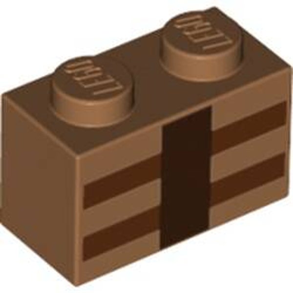 Brick 1 x 2 with Reddish Brown and Dark Brown Lines Print (3004pr0014)