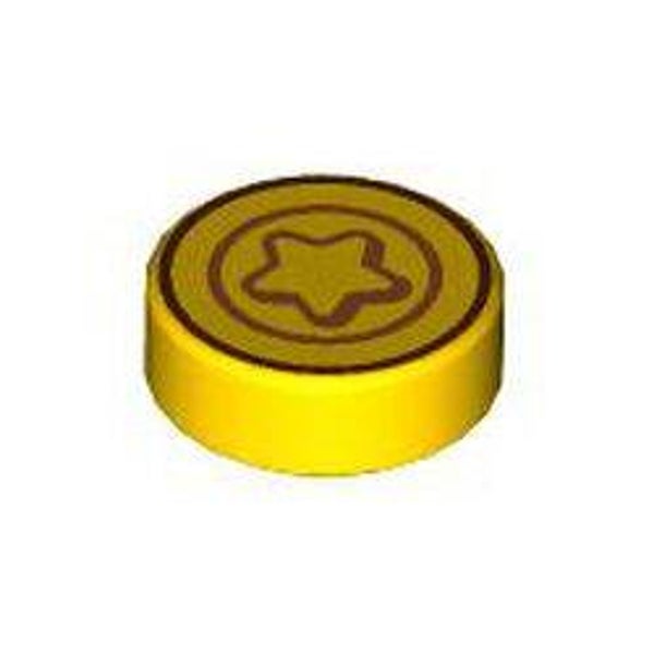 Tile Round 1 x 1 with Coin, Star print (98138pr0382)