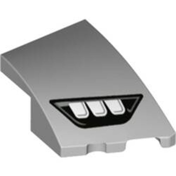 Brick Wedged, Curved 3 x 2 with Stud Notch Right with 3 White Headlights in Black Frame print (80178pr0003)
