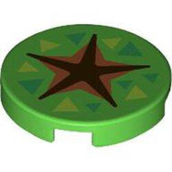 Tile Round 2 x 2 with Black/Nougat Star, Green/Lime Triangles (Fossil Dig) print (14769pr1303)