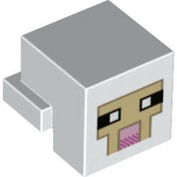 Minifig Head Special, Cube with Rear Ledge, Pixelated Tan Face with Pink Mouth Print(19727pr0004)