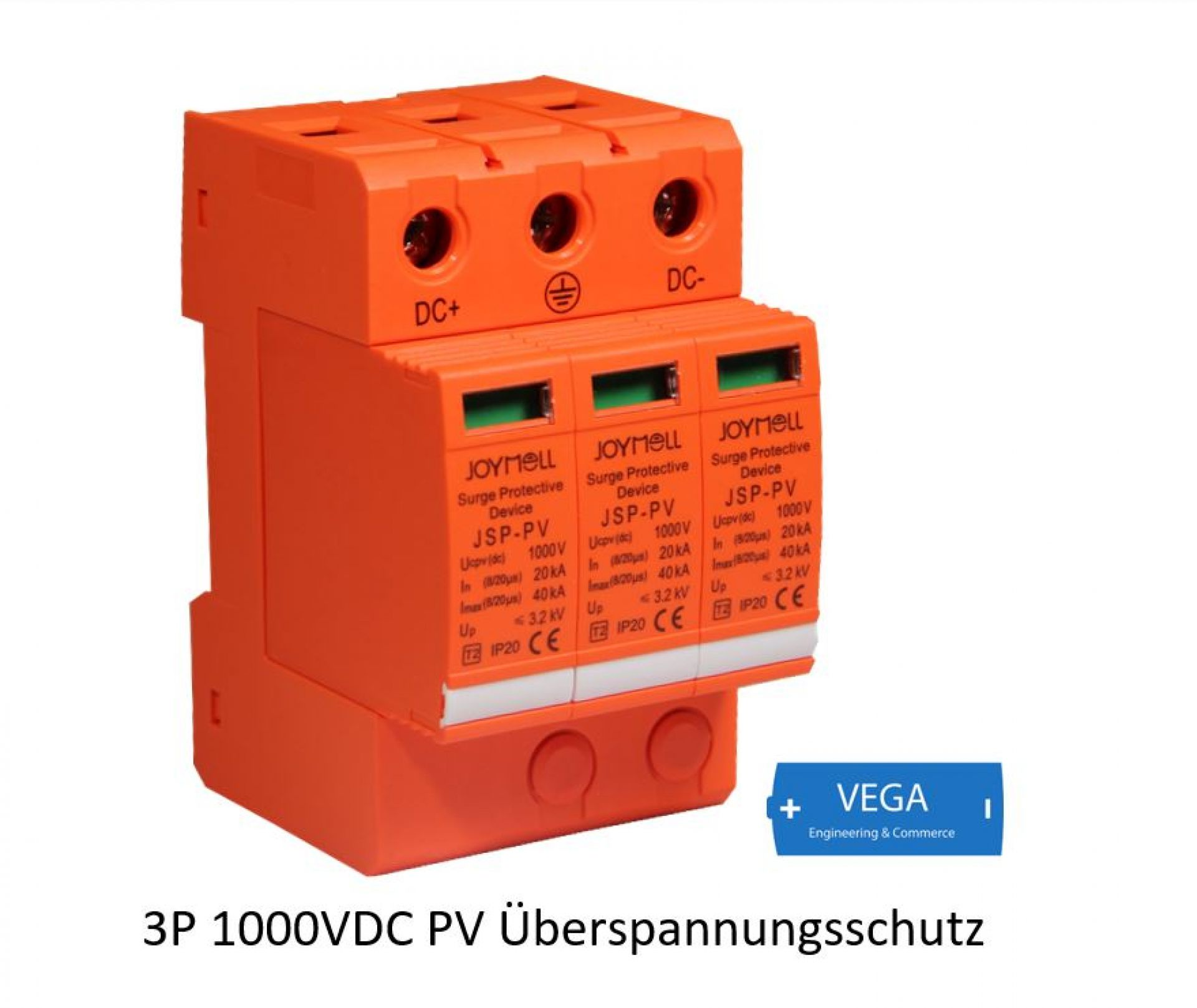 Blitz-Überspannungsschutz DC Photovoltaik PV 1000V, Imax 40kA, 3 Pole, T2