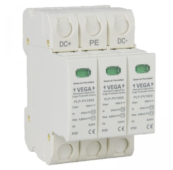 Blitz - Überspannungsschutz DC Photovoltaik PV, 1500V, Kombi, Imax 40kA Iimp 6,25kA, 3 Pole, T2 T1
