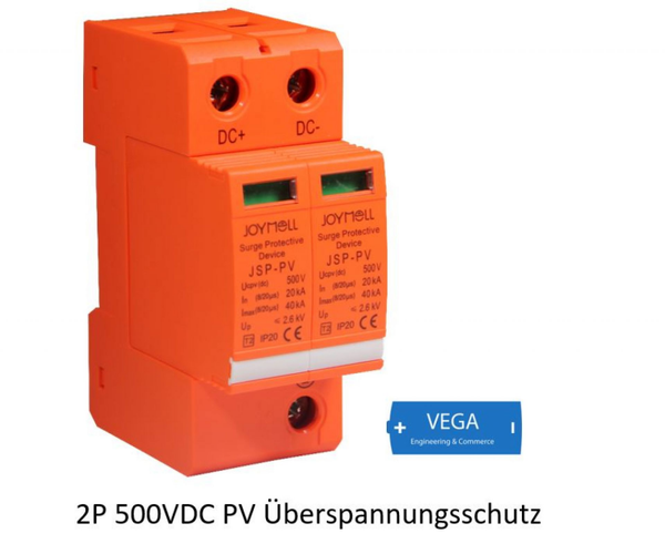 Blitz-Überspannungsschutz DC Photovoltaik PV 500V, Imax 40kA, 2 Pole, T2