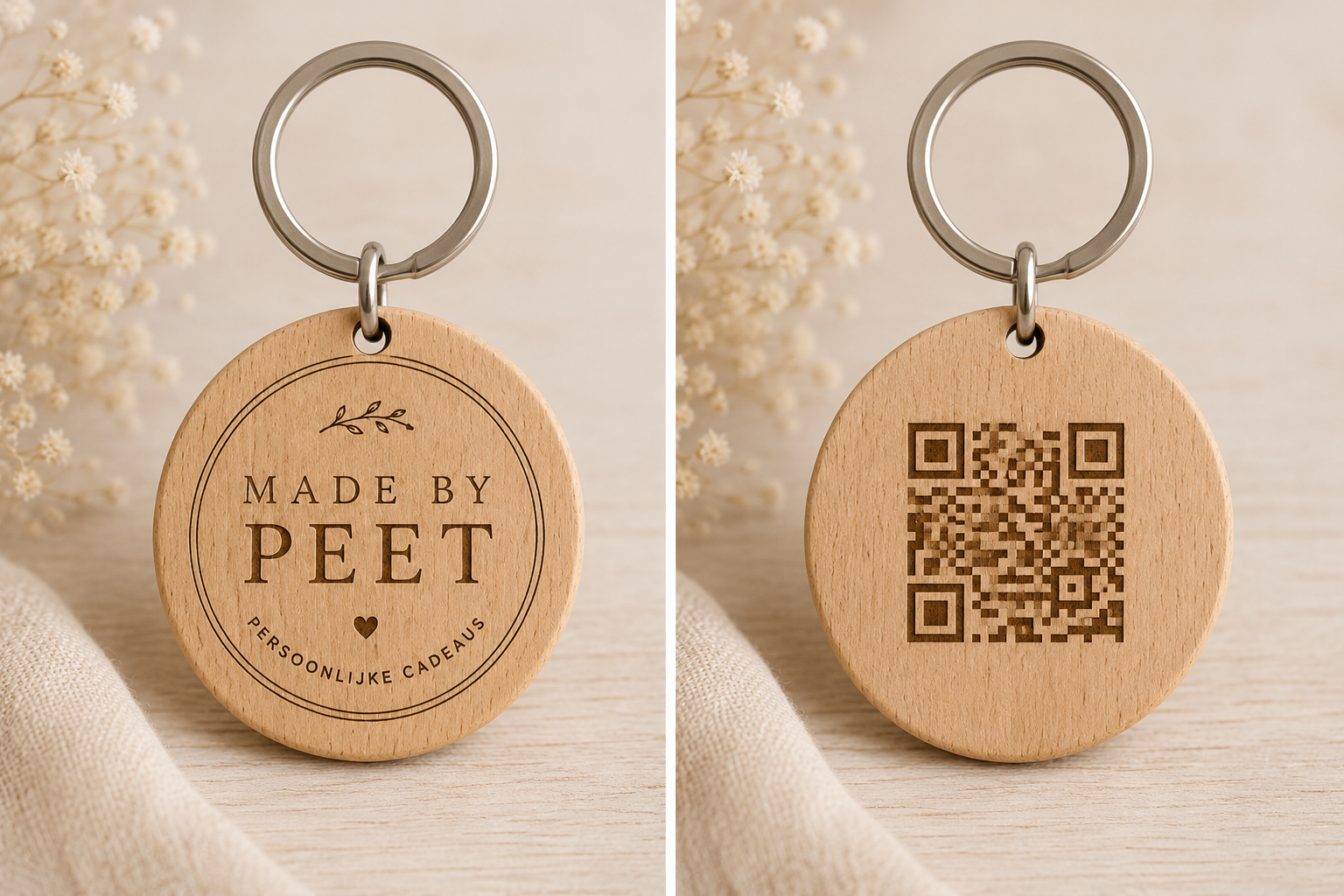 Sleutelhanger met logo en QR code