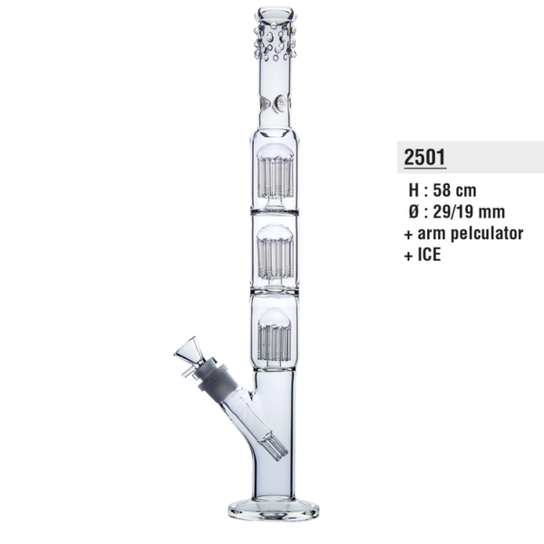 Glasbong mit 3x10 Arm Perkolator und Eis | H: 58cm Ø: 29/19mm