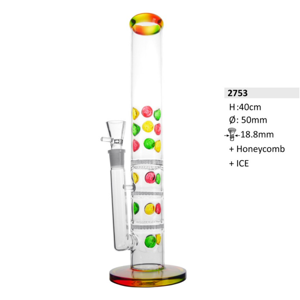 Glasbong mit 3x Honeycomb und Eis | H: 40cm Schliff: 18,8mm Ø: 50mm