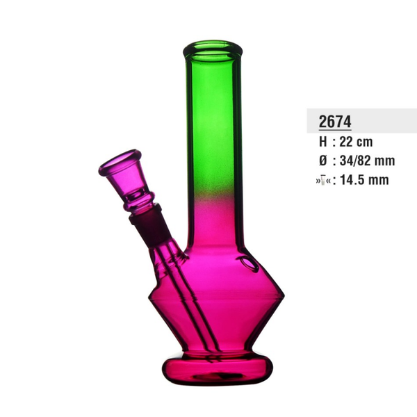 Glasbong magenta und grün farbe | H: 22cm, Ø: 34/82mm, Schliff: 14,5mm