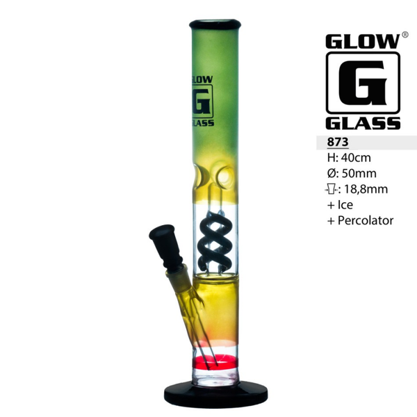 Glow Glasbong mit Spring Perkolator| Reggae Colours | H: 40cm Ø: 50mm Schliff: 18.8mm