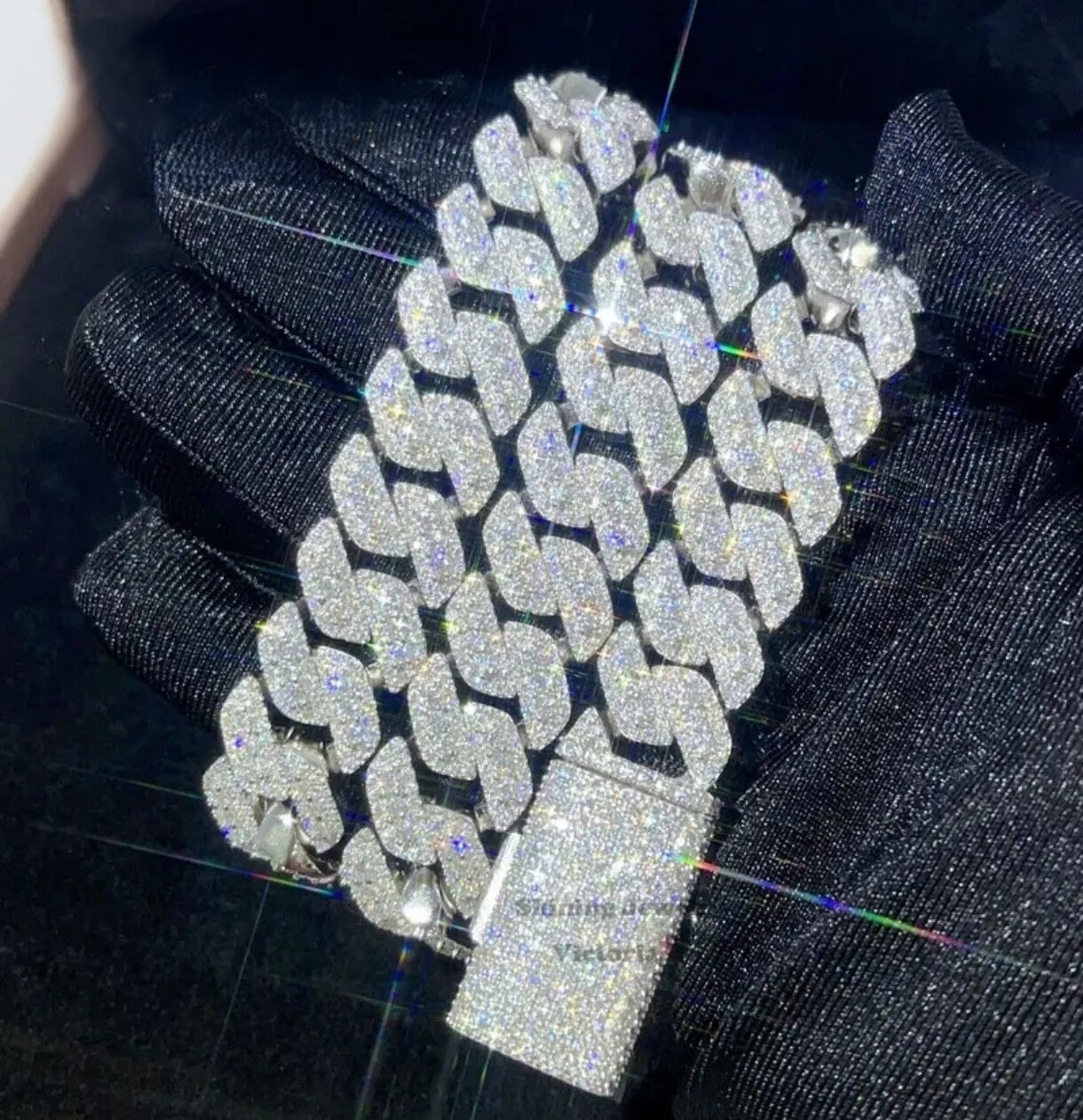 Cadena cubana 13mm moissanita fina | Plata de primera ley