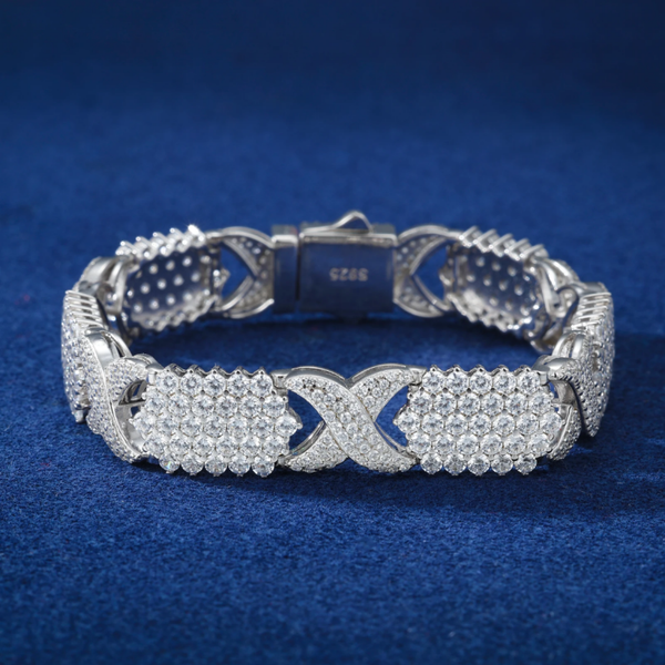 Pulsera cubana 12mm Plata de primera ley + moissanita