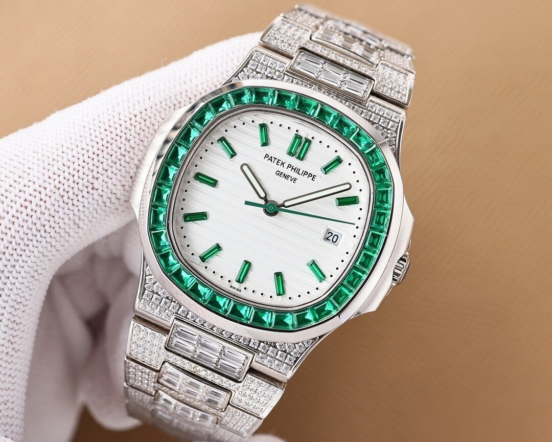Patek philippe geneve green moissanita baggete