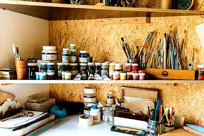 Art Studio picture - paints, brushes and tools.