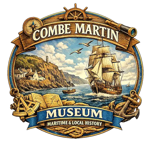 Combe Martin heritage picture. A picture of a sailing on the sea, with rocks and cliffs. Maririme heritage.
