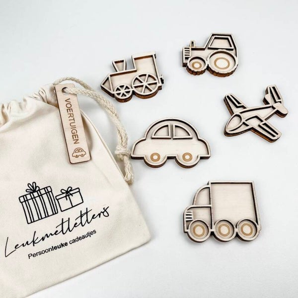 Leukmetletters - Vulvorm Mini Set | Voertuigen