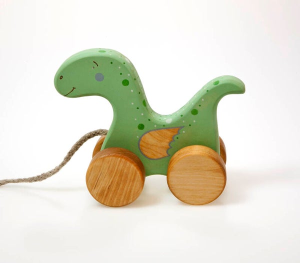 Friendly Toys - Houten Dino met Trekkoord