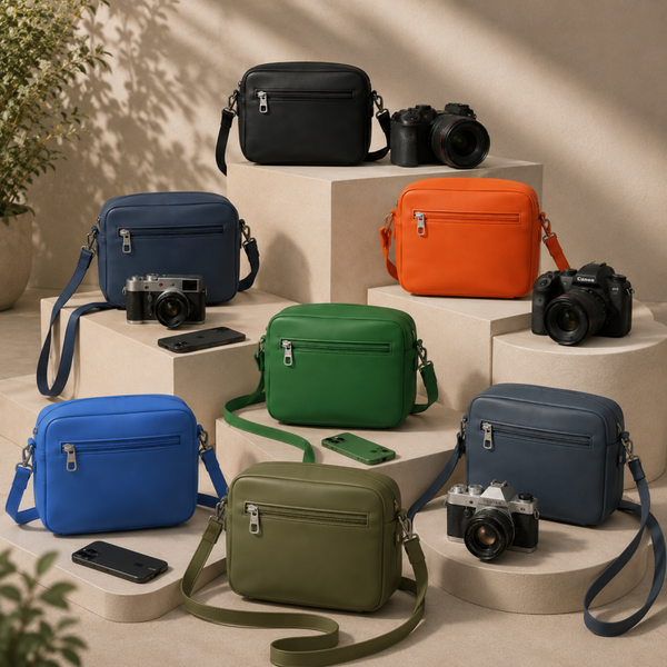 Minimalist Deep Teal Camera Bag Modern Boxy Leather Crossbody