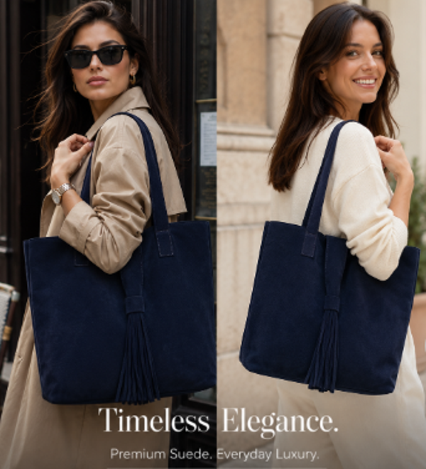 100% Premium Suede Leather Large Tote