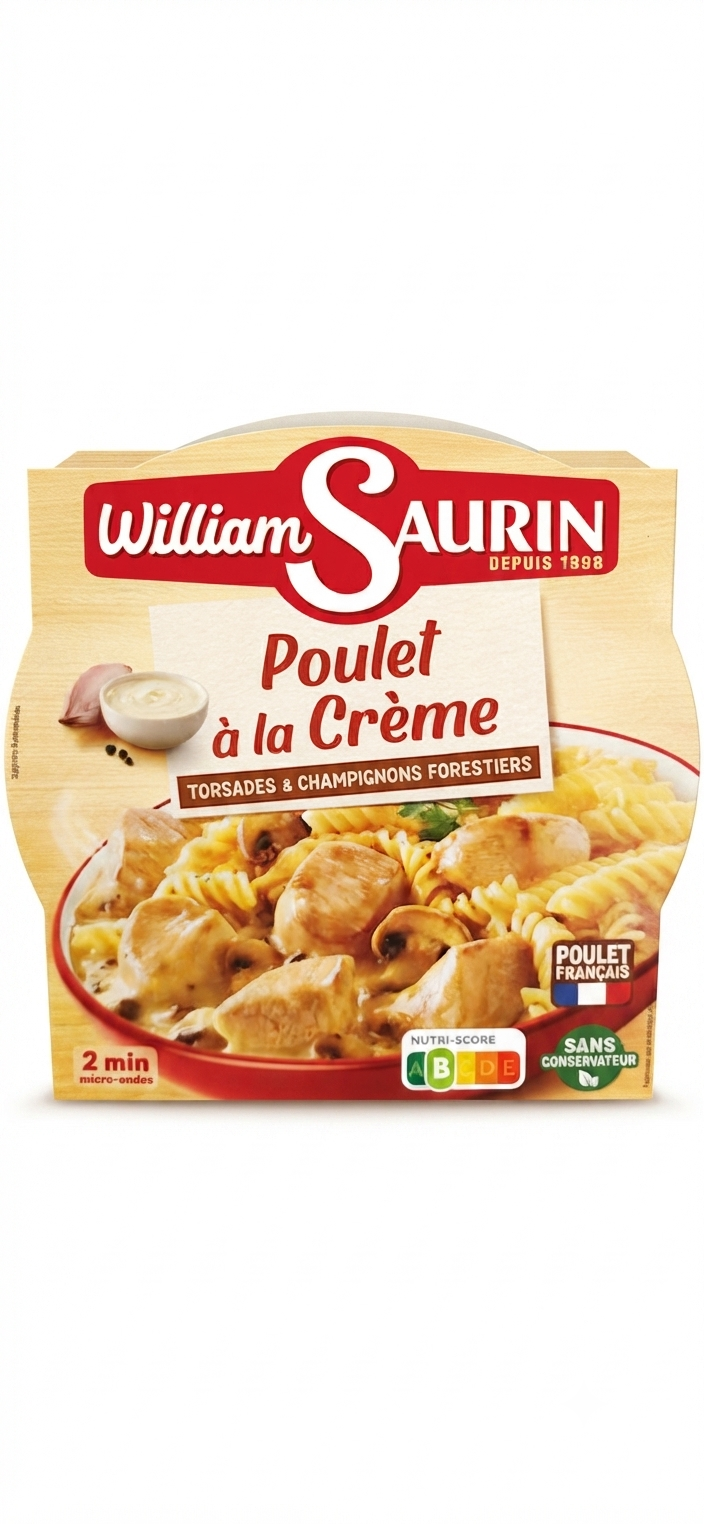 Poulet à la crème, pâtes et champignons 280g