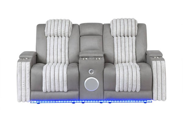 U8000 GREY PWR CONSOLE REC LOVESEAT W/PHR, LED AND SPEAKER