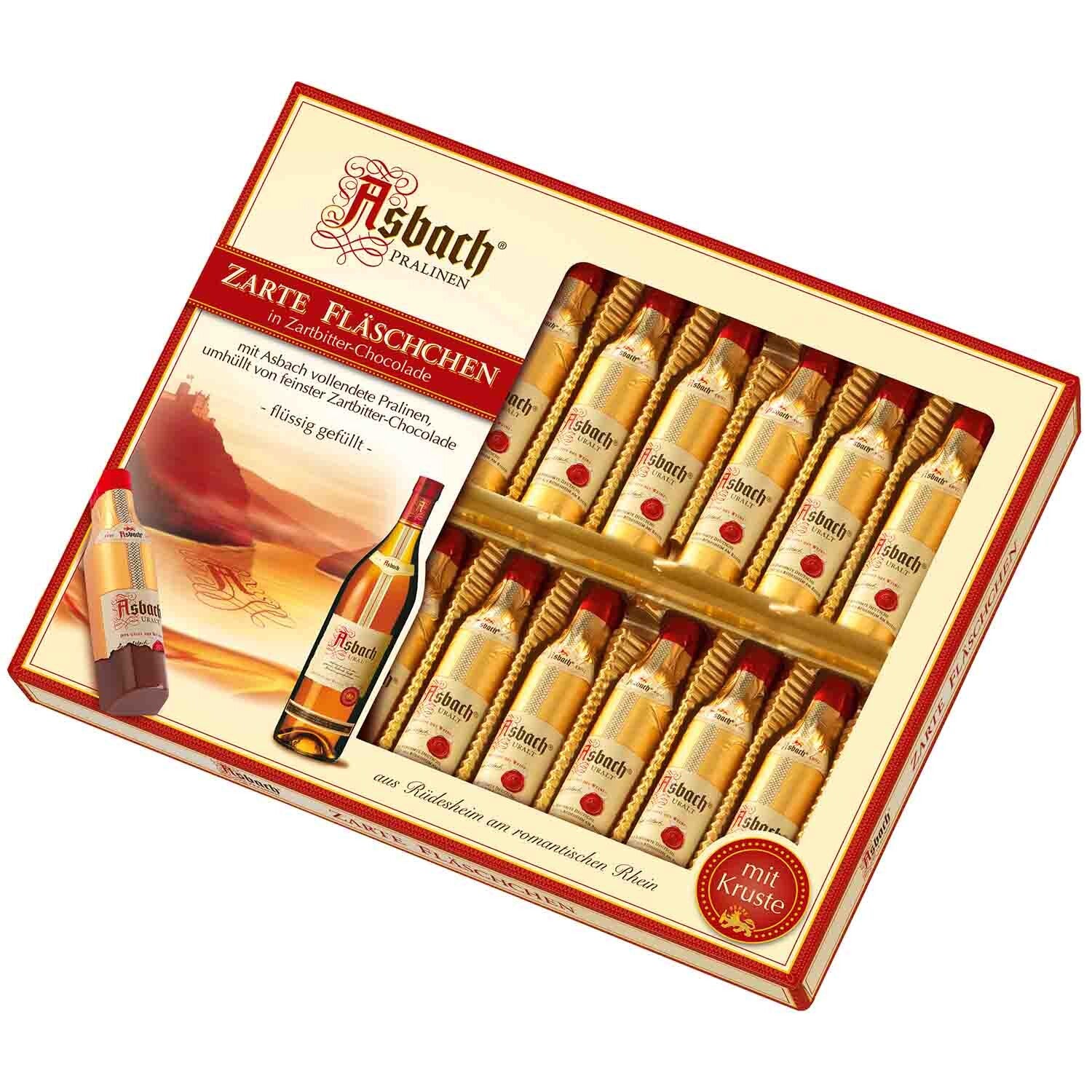 Asbach Pralines 20x flesjes pure chocolade cognacvulling 250g