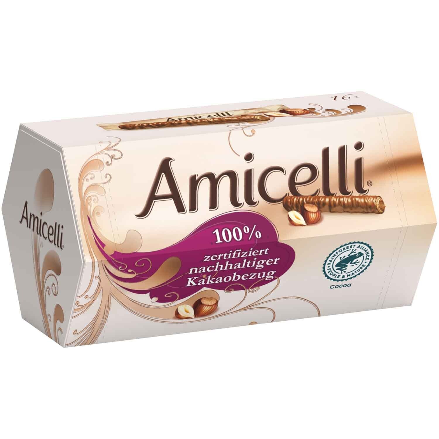 Amicelli wafelrolletjes hazelnoot melkchocolade 200g