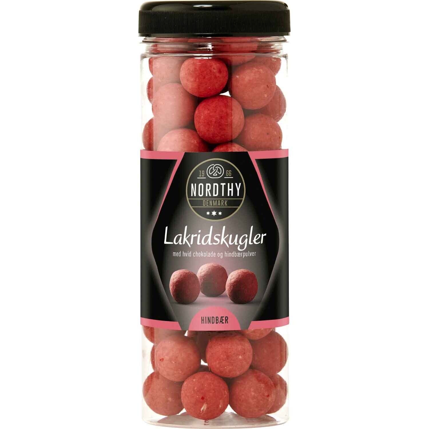 Nordthy | Lakridskugler | Witte chocolade | Hindbær | Framboos | 300g