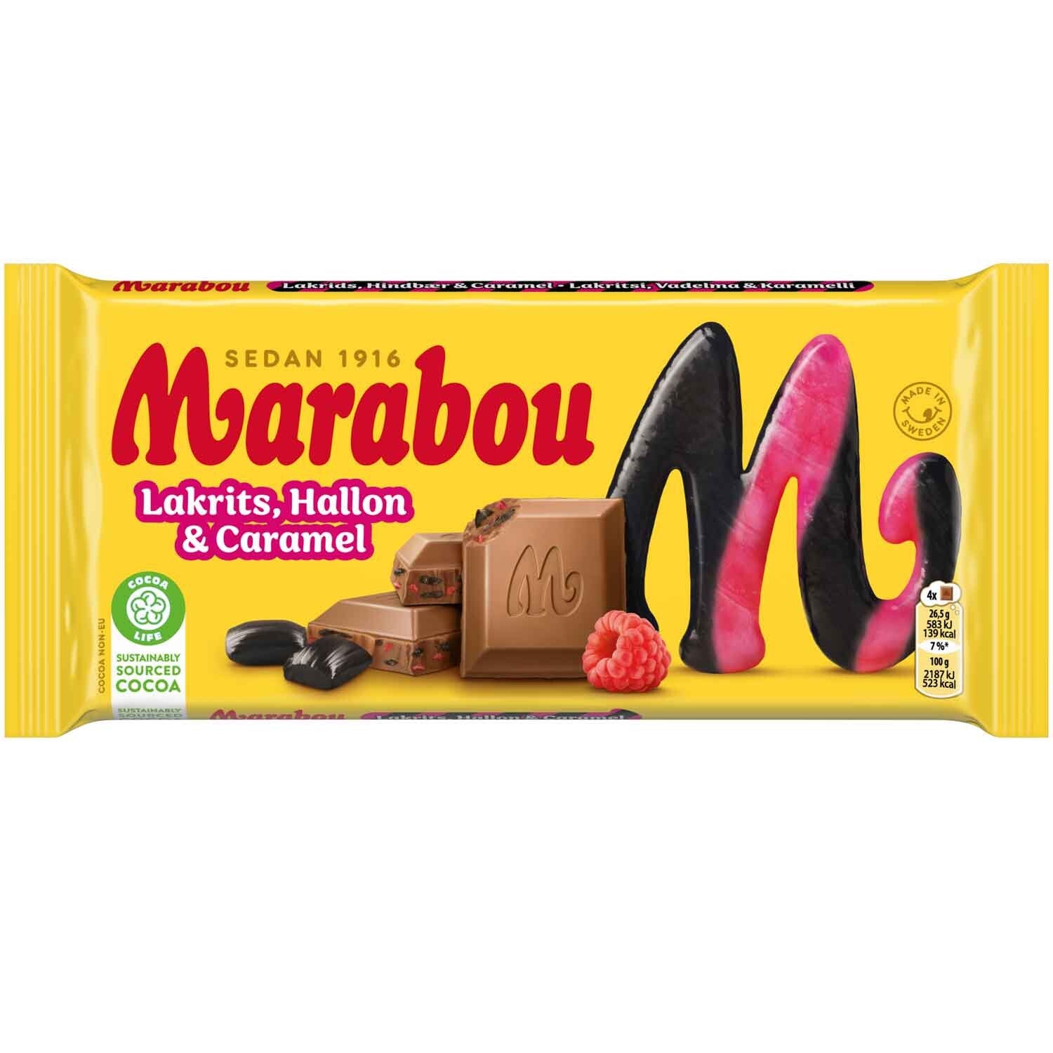 Marabou | Lakrits | Chocolade | Drop | Hallon & Caramel | 185g