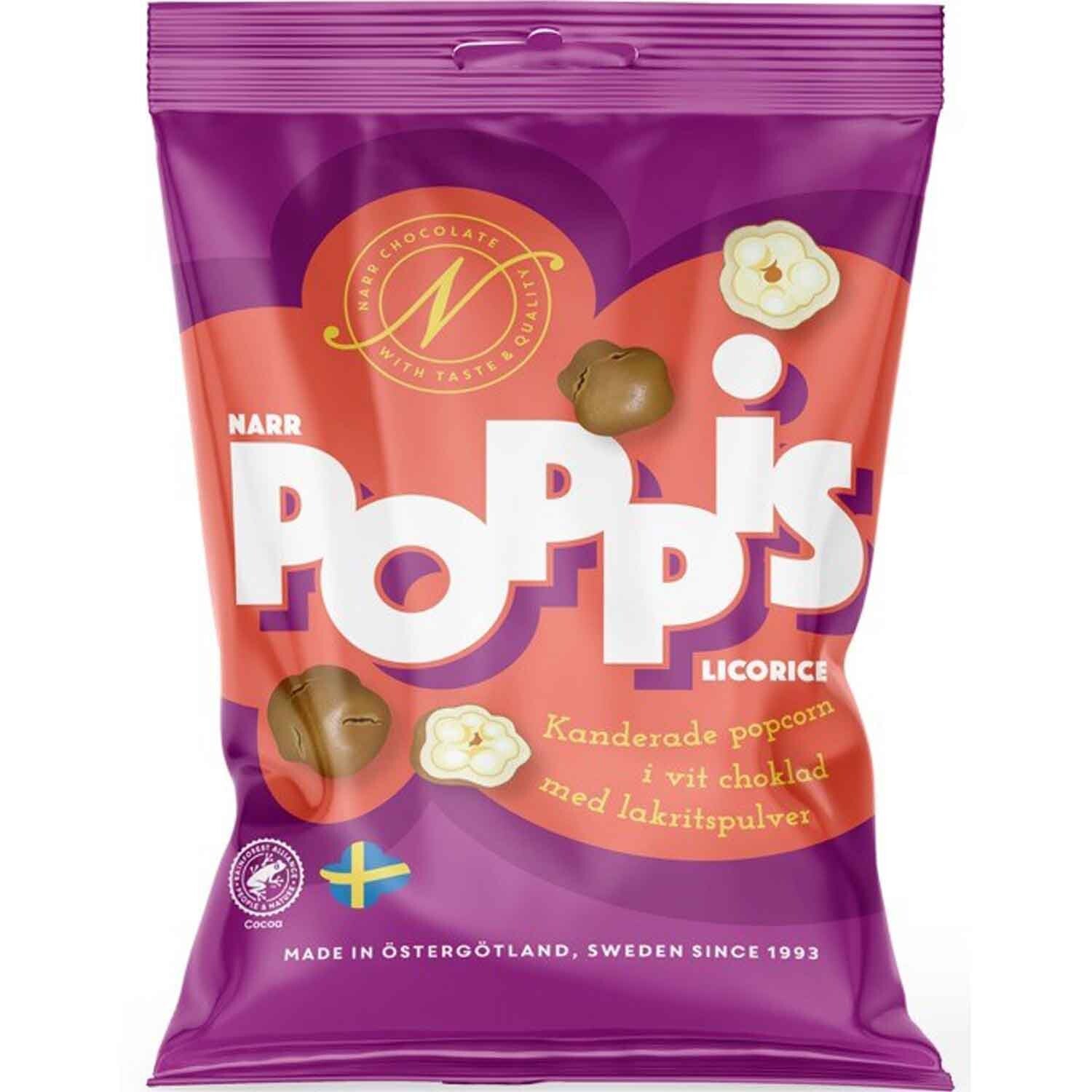 Narr Poppis | Licorice | Popcorn | Drop | Melkchocolade | 90g