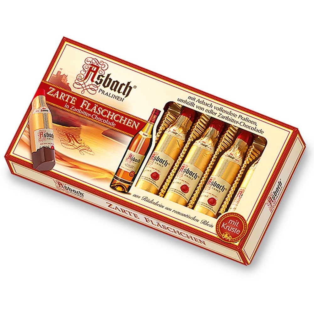 Asbach | Pralines | 8 flesjes | pure chocolade | cognacvulling | 100g