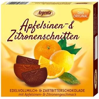 Argenta | Sinaasappel-citroenschijfjes | Melk en Pure chocolade | 85g