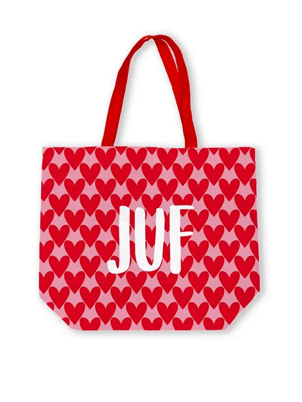 Canvas tas juf met hartjes