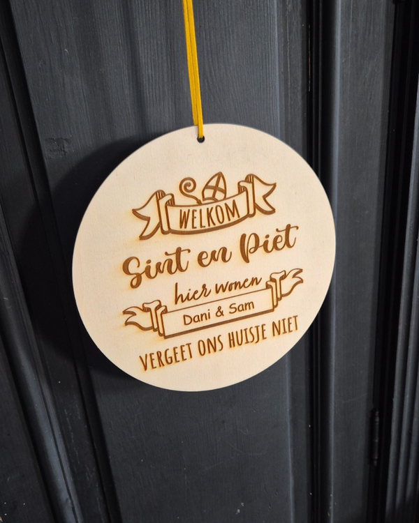 Houten welkomstbord Sinterklaas (gepersonaliseerd)