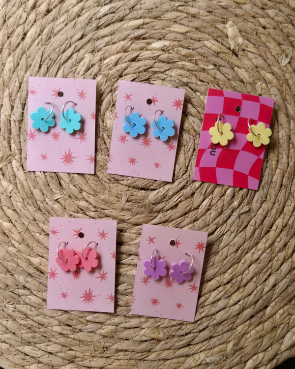 Zilver ring oorbel met bloem