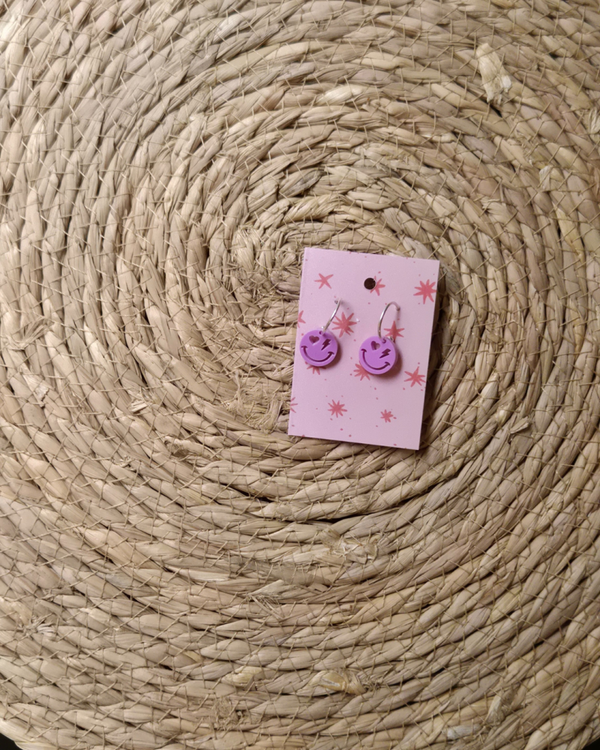 Zilver ring oorbel met smiley