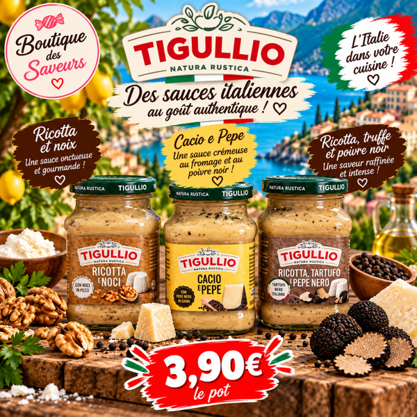 Sauces italiennes Tigullio – Ricotta, noix, Cacio e Pepe et truffe