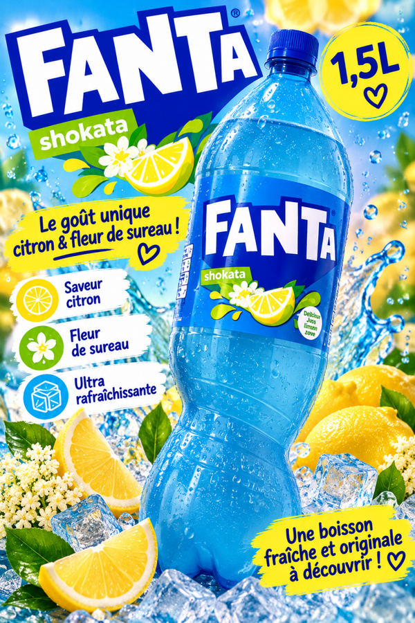 💙 Fanta Shokata 1,5 L – Une fraîcheur citronnée et florale ! 🍋