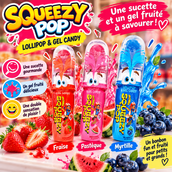 🍓 Squeezy Pop – Sucette et gel fruité, un max de fun ! 💙