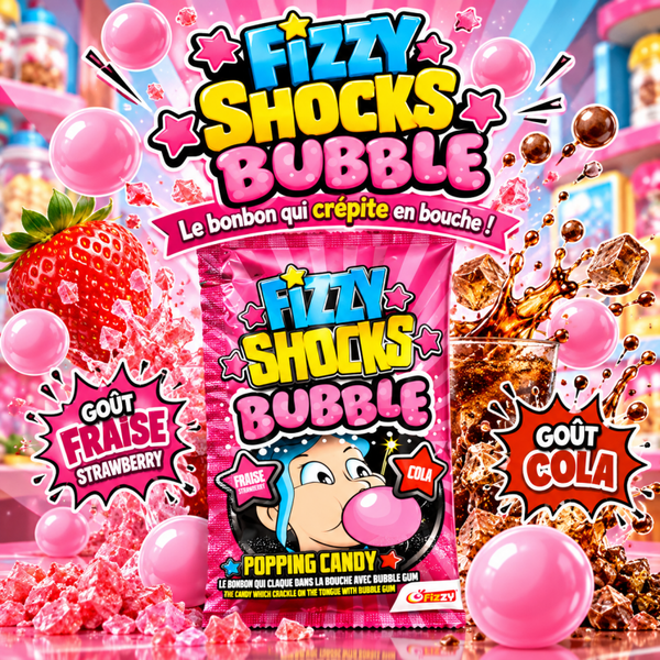 💥 Fizzy Shocks Bubble – Les bonbons qui crépitent ! 🍓🥤