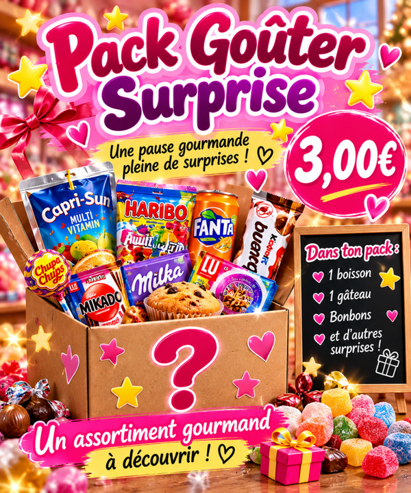 🎁 Pack Goûter Surprise – Bonbons, Boisson & Gâteau à 3 € 🍬