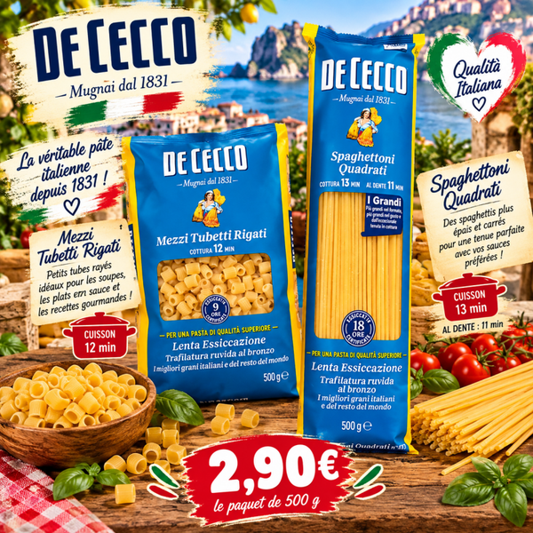 🇮🇹 Pâtes italiennes De Cecco – Mezzi Tubetti Rigati et Spaghettoni Quadrati