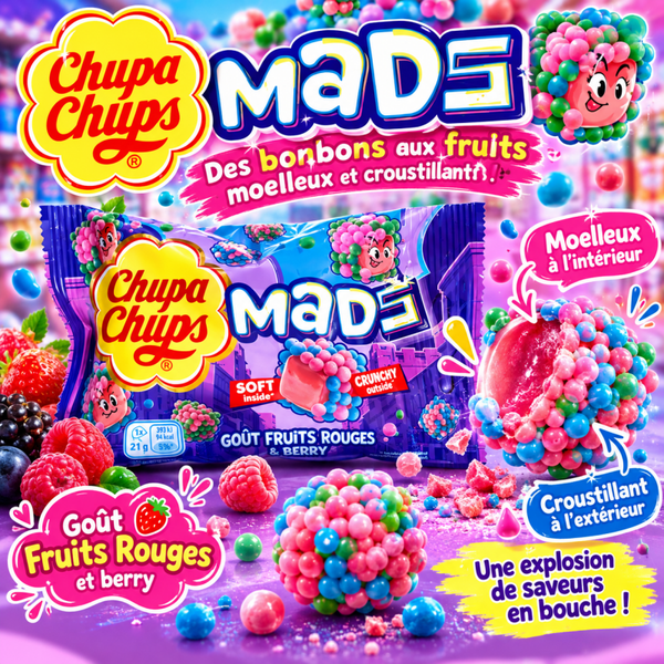 🍓 Chupa Chups MADE – Bonbons croustillants aux fruits rouges ! 🍬
