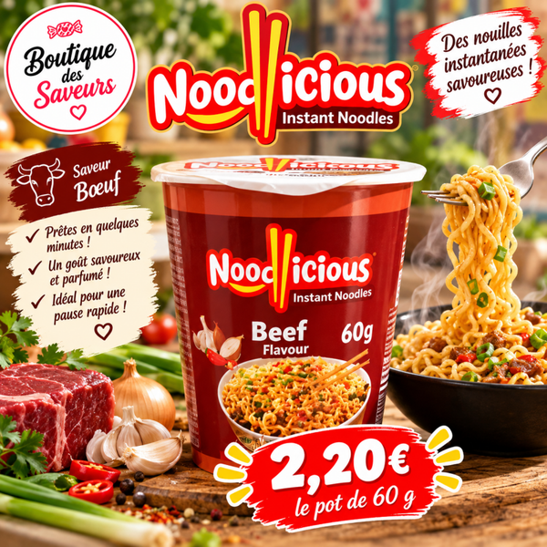 🍜 Noodlicious – Nouilles instantanées saveur bœuf 60 g