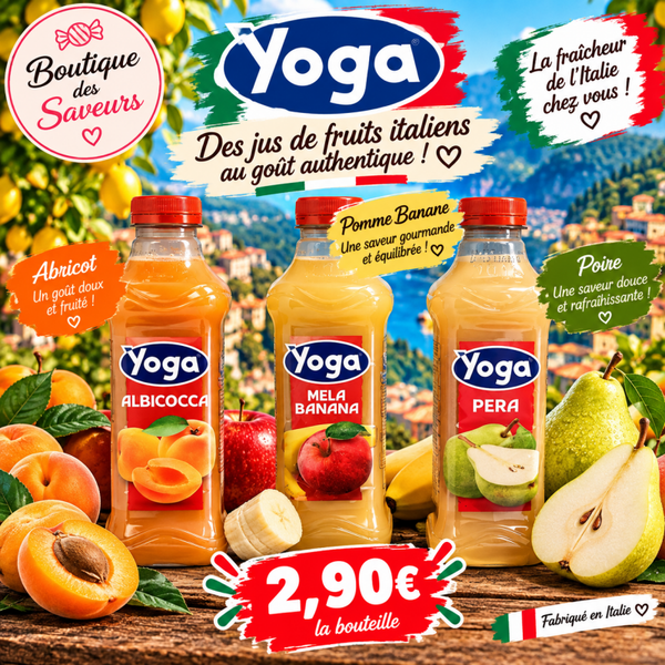 🇮🇹 Jus de fruits italiens Yoga – Abricot, Pomme-Banane et Poire